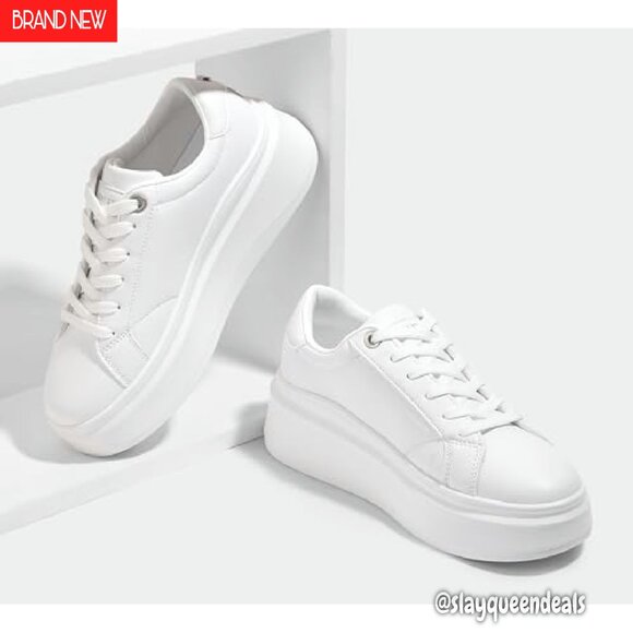 Women's Platform Sneakers Faux Leather Low Top Casual Walking Shoes - Picture 7 of 8